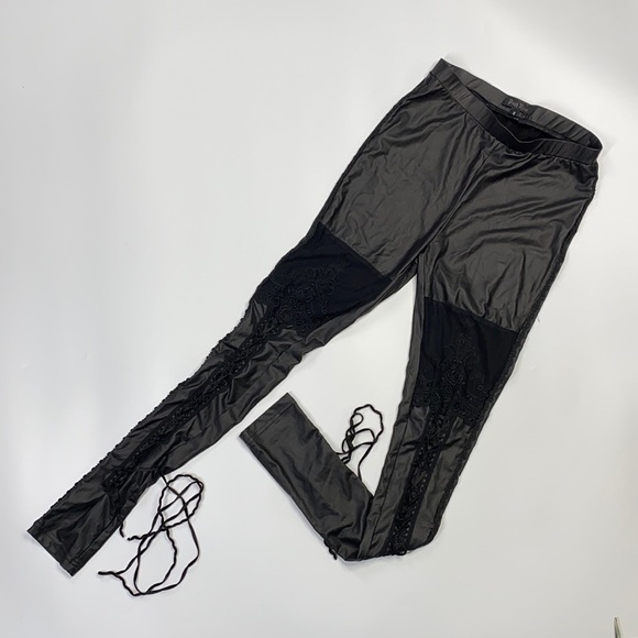 Punk Rave Goth Black Lace Up Leggings Size Small - Picture 1 of 12